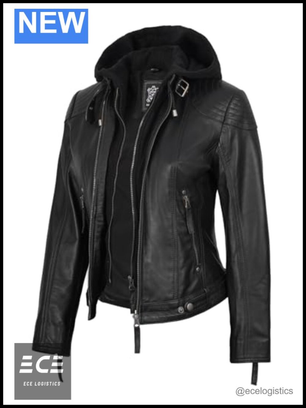 Real Lambskin Leather Jacket Women Detachable Hood Quilted Moto Biker